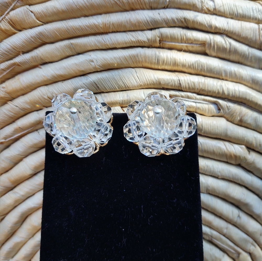 Vintage Clip Crystal Earrings Langua Napier Patent Pending